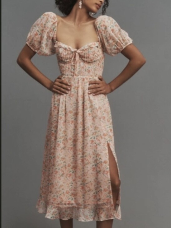 Astr Dresses & Skirts - Anthropologie - Astr Peach & Green Floral Ruffled Maxi Dress